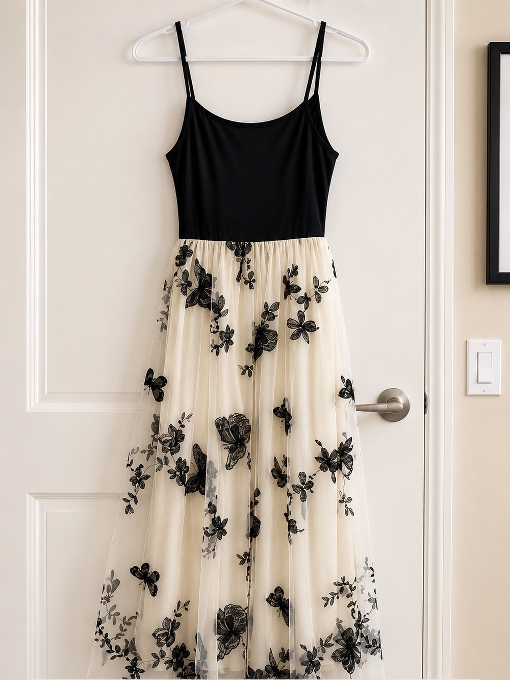 Black Butterfly Embroidered Mesh Maxi Dress Size S Fairy Goth Y2K